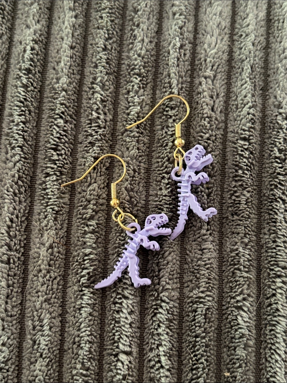 Lavender Dinosaur Skeleton Drop Earrings